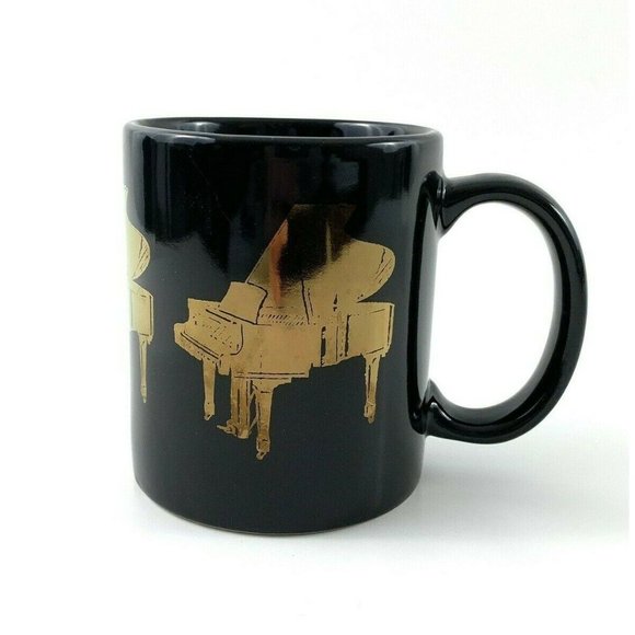 1987 Albert Elovitz Inc Grand Piano Coffee Mug. Black w/ Gold. 10 oz. VGC! - Picture 2 of 7